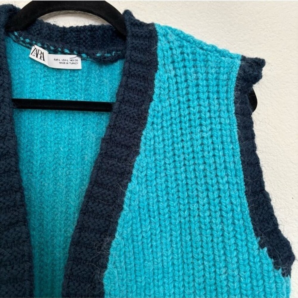 Zara Open Knit Vest Top Blue EUC - Picture 4 of 6